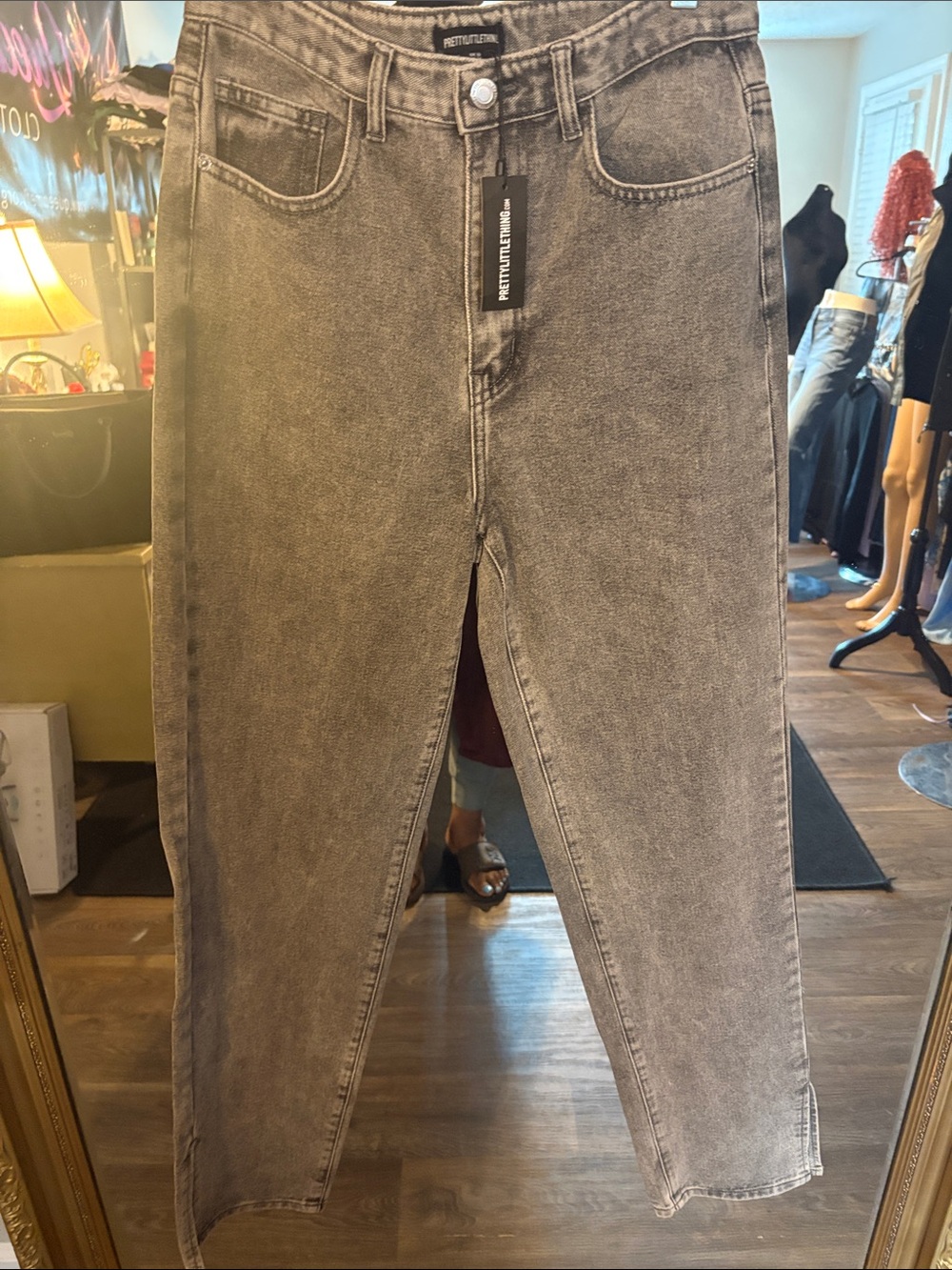 PrettyLittleThing Washed Grey Boot Cut Jeans